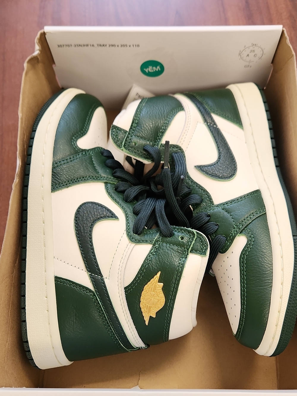 Nike Air Jordan 1 Mid White and Dark Green with Gold Accent